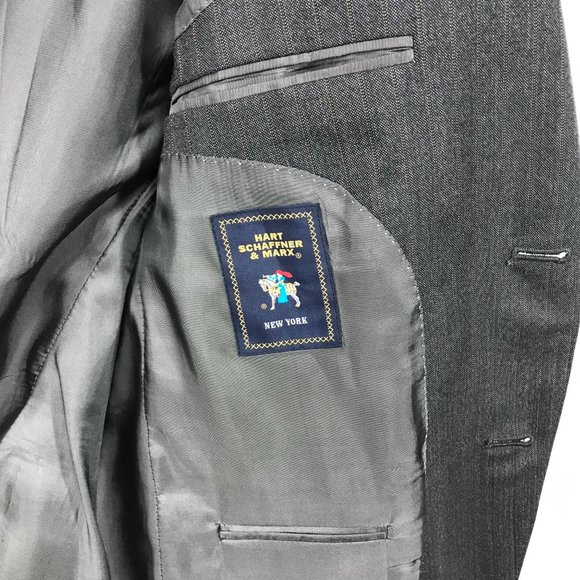 Hart Schaffner Marx Blazer Men's 42R Gray 2 Button Sport Coat Pin Stripe 2 vent - Picture 10 of 16